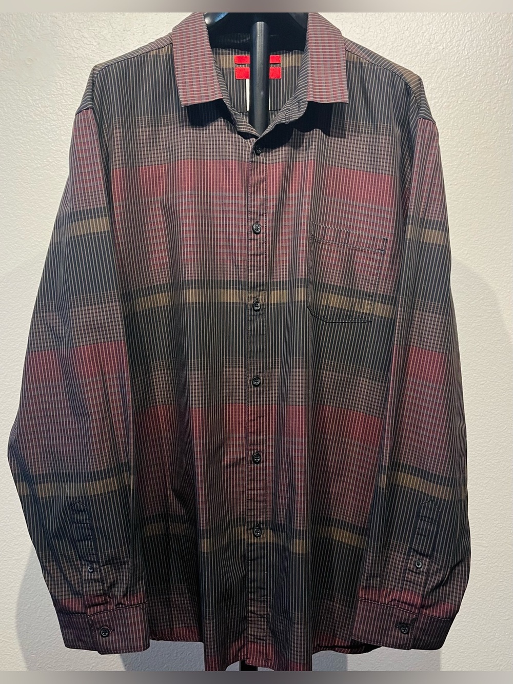 Alfani Burgundy Plaid Dress Shirt - Fitted - Size XXL (Men’s)